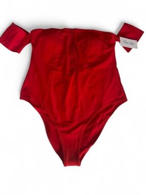 Woman’s Off-Shoulder One-Piece Swimsuit — Red